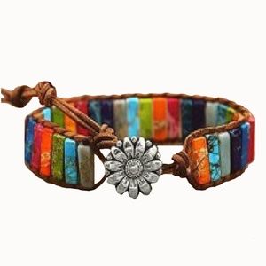 Bohemian Sunflower Stone Beaded Wrap Bracelet